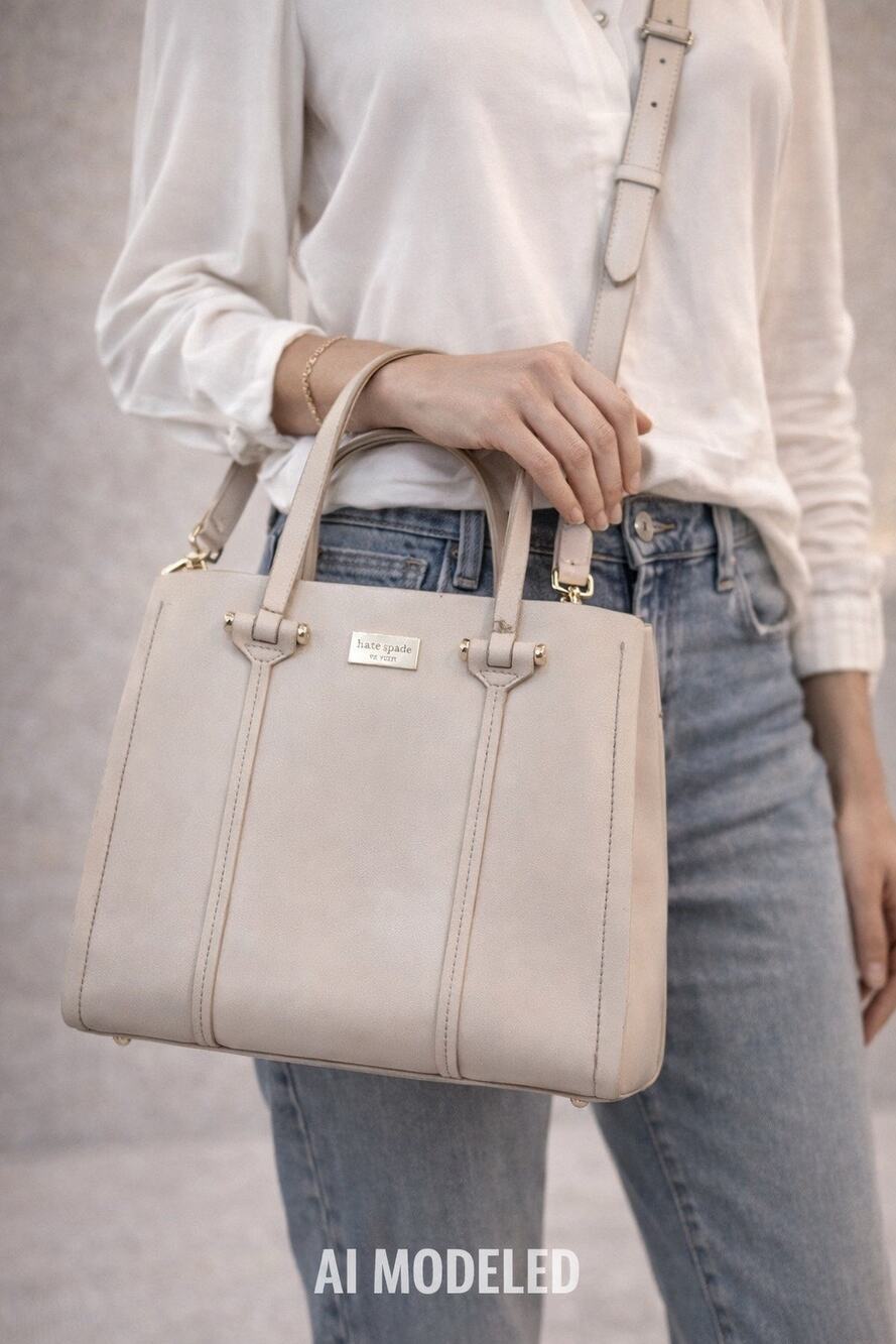 Kate Spade Leather Satchel Tote Cream with straps Minimslist Crossbody Designer